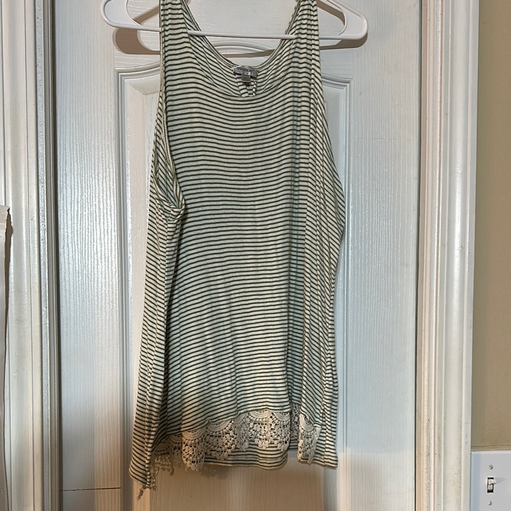 Striped Sleeveless Top with Lace Hem